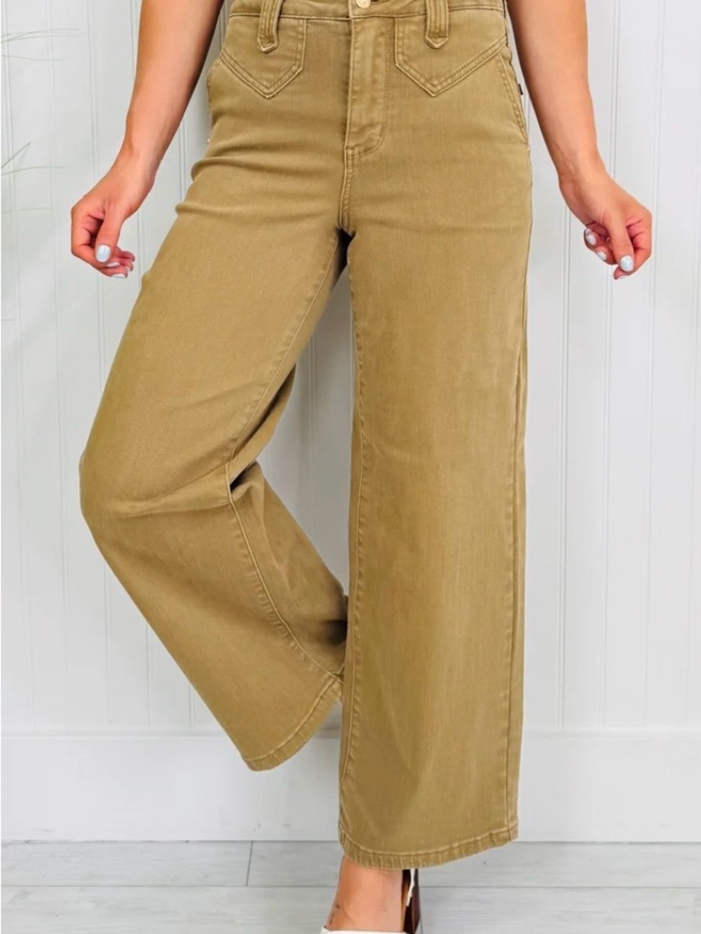 Judy Blue Khaki Crush Ankle Wide Jeans